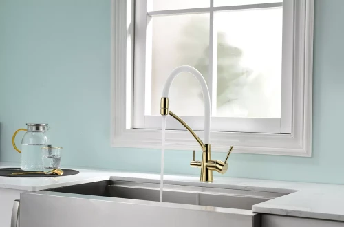 Смеситель Paulmark Siegen однорычажный с гибким шлангом Белый / золото