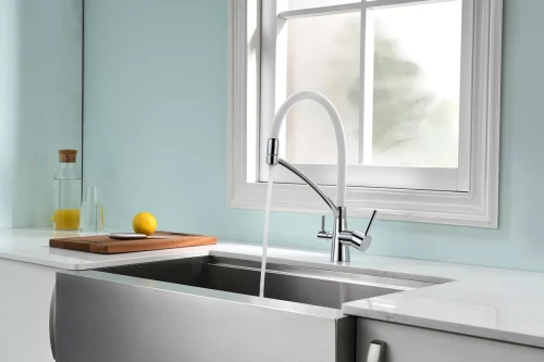 Смеситель Paulmark Siegen однорычажный с гибким шлангом Белый / хром