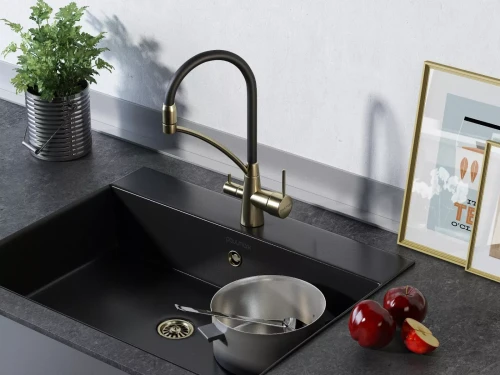 Смеситель Paulmark Siegen однорычажный с гибким шлангом Бронза BR