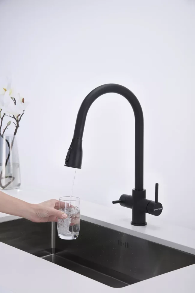 Смеситель латунный LANGE с подключением к фильтру для воды с выдвижной лейкой