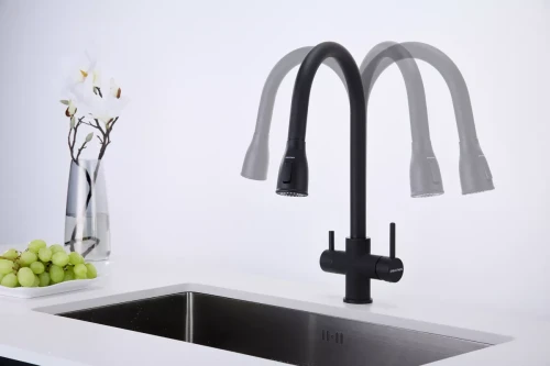 Смеситель латунный LANGE с подключением к фильтру для воды с выдвижной лейкой Антрацит