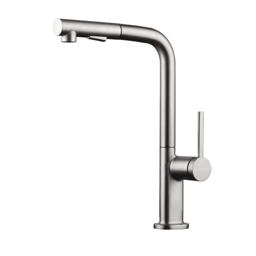 Смеситель Paulmark Neo латунный с поворотным изливом Брашированная сталь