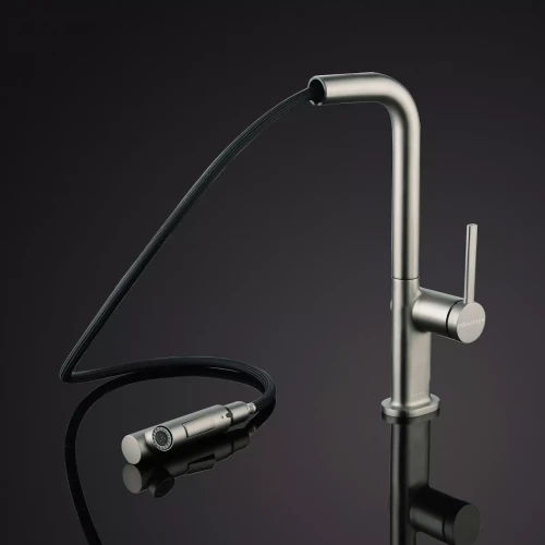 Смеситель Paulmark Neo латунный с поворотным изливом Брашированная сталь