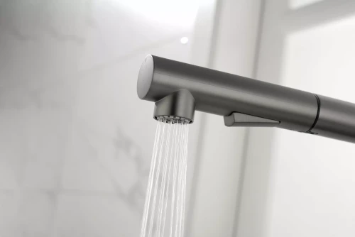 Смеситель Paulmark Neo латунный с поворотным изливом Вороненая сталь GM