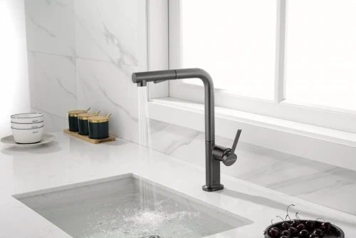 Смеситель Paulmark Neo латунный с поворотным изливом Вороненая сталь GM