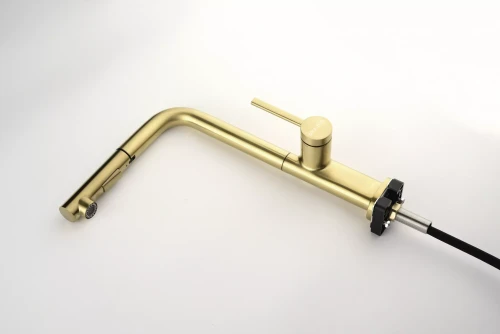 Смеситель Paulmark Neo латунный с поворотным изливом Брашированное золото BG