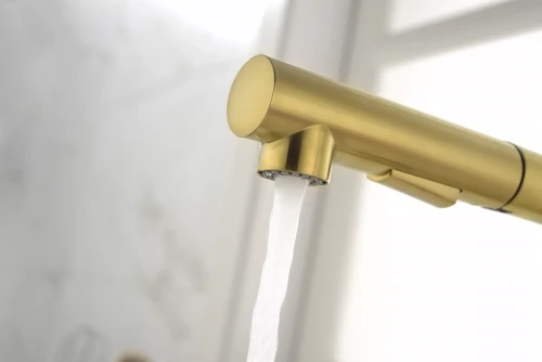 Смеситель Paulmark Neo латунный с поворотным изливом Брашированное золото BG