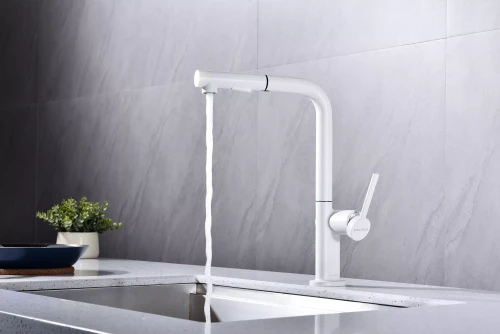 Смеситель Paulmark Neo латунный с поворотным изливом Белый матовый WH