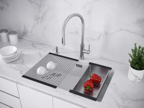 Кухонная мойка LUMI 74 UNI-SKEW из искусственного гранита прямоугольная Белый матовый WH