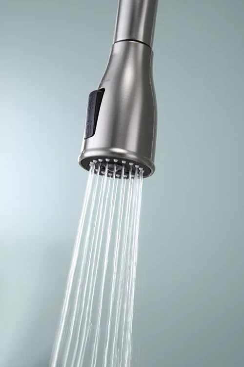 Смеситель латунный LANGE с подключением к фильтру для воды с выдвижной лейкой Брашированная сталь