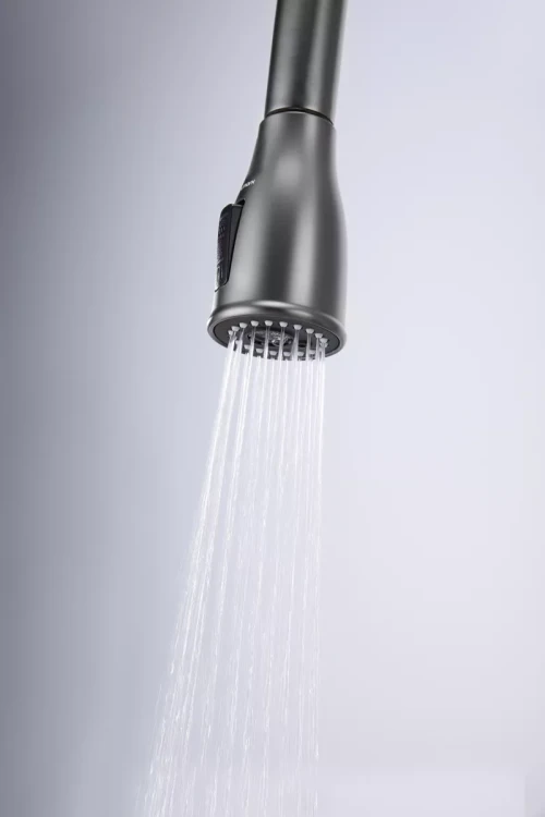 Смеситель латунный LANGE с подключением к фильтру для воды с выдвижной лейкой Вороненая сталь GM