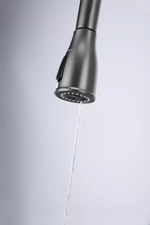 Смеситель латунный LANGE с подключением к фильтру для воды с выдвижной лейкой Вороненая сталь GM