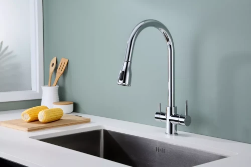 Смеситель латунный LANGE с подключением к фильтру для воды с выдвижной лейкой Хром CR