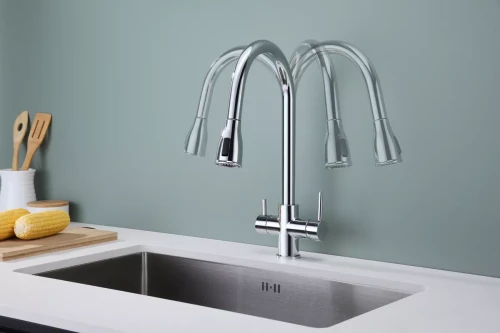 Смеситель латунный LANGE с подключением к фильтру для воды с выдвижной лейкой Хром CR