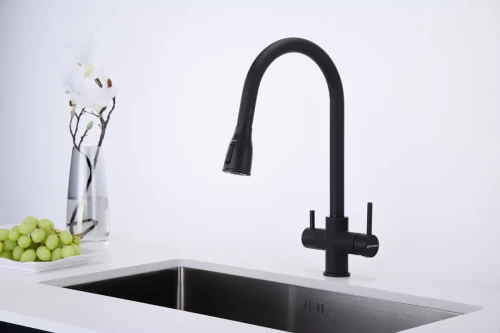 Смеситель латунный LANGE с подключением к фильтру для воды с выдвижной лейкой Антрацит