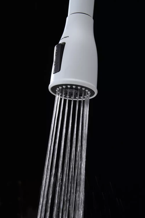 Смеситель латунный LANGE с подключением к фильтру для воды с выдвижной лейкой Белый матовый WH