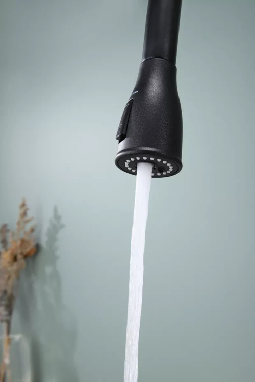 Смеситель латунный LANGE с подключением к фильтру для воды с выдвижной лейкой черный