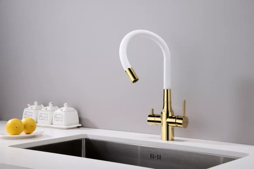 Смеситель Paulmark Salix с гибким изливом Белый / золото
