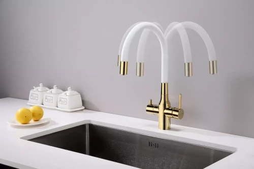 Смеситель Paulmark Salix с гибким изливом Белый / золото