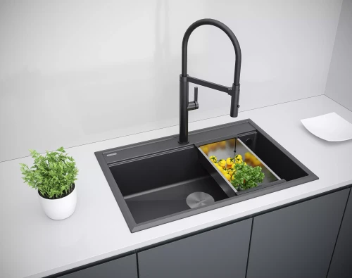 Кухонная мойка STEPIA 80 врезная из искусственного гранита Антрацит