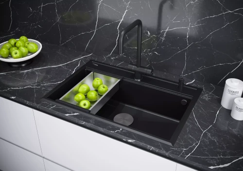 Кухонная мойка STEPIA 80 врезная из искусственного гранита черный
