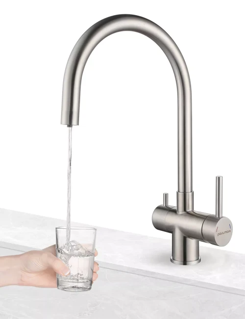 Смеситель Paulmark Heller с подключением к фильтру для воды Брашированная сталь