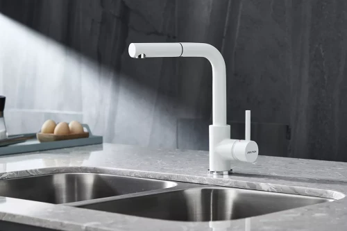 Смеситель Paulmark Kassel с выдвижным изливом Белый матовый WH