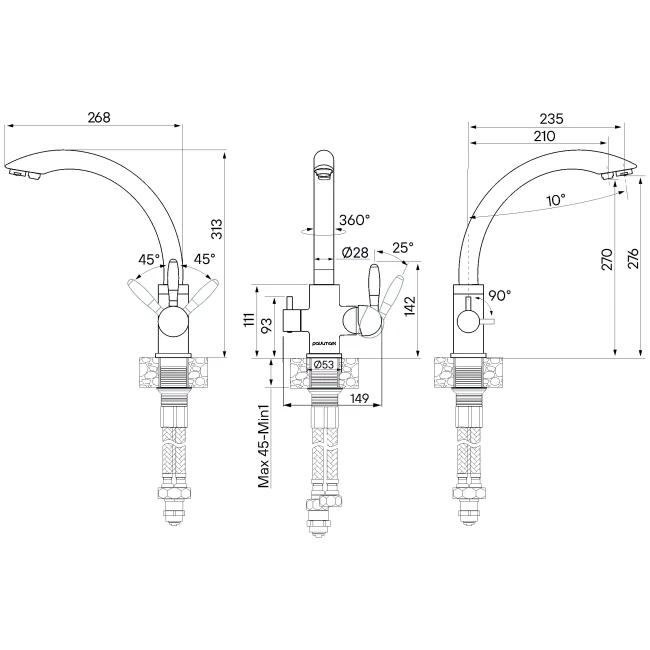 Смеситель из латуни Paulmark Essen с подключением к фильтру для питьевой воды