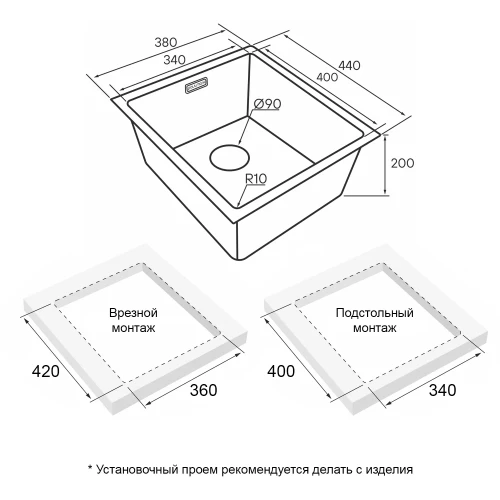 Кухонная мойка LASSAN 38 UNI из нержавеющей стали Матовый черный