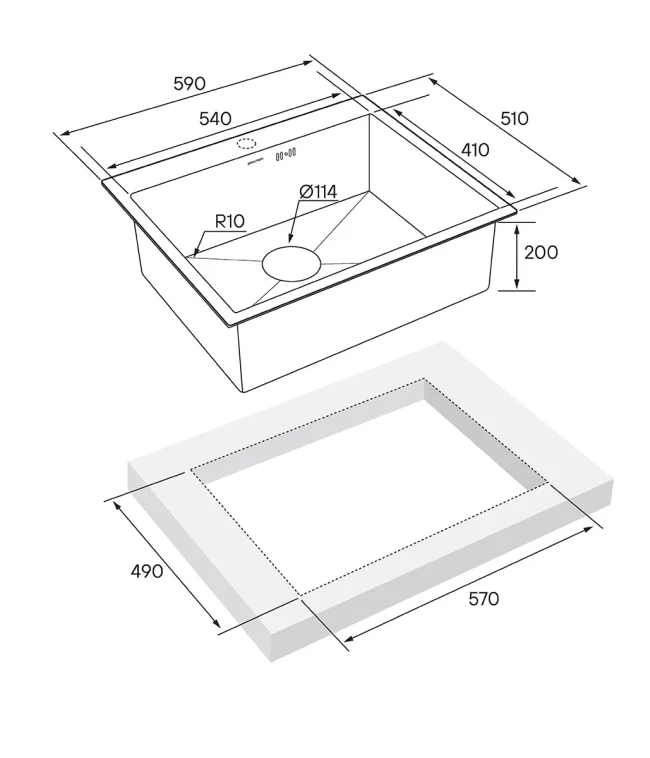 Кухонная мойка KRONER 59 из нержавеющей стали врезная