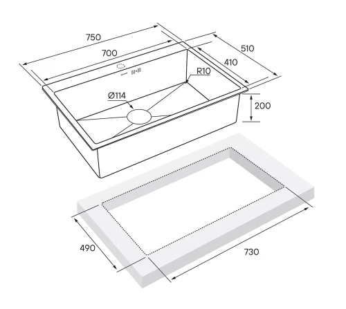 Кухонная мойка KRONER 75 Брашированное золото BG