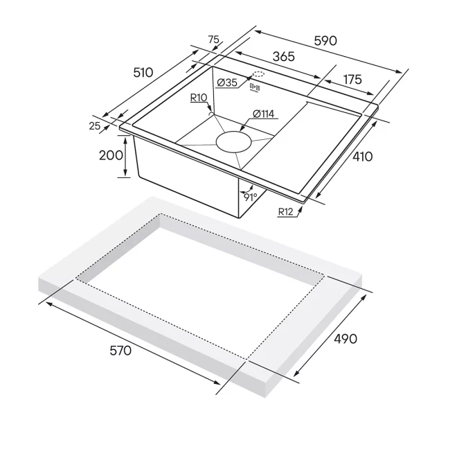 Кухонная мойка KRONER 59F из нержавеющей стали врезная