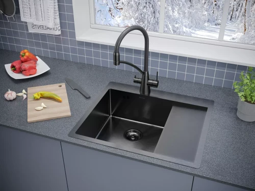 Кухонная мойка KRONER 59F из нержавеющей стали врезная Вороненая сталь GM