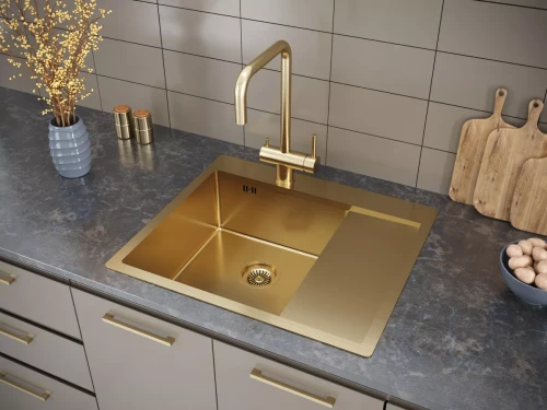 Кухонная мойка KRONER 59F из нержавеющей стали врезная Брашированное золото BG