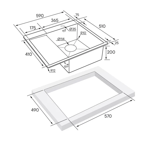 Кухонная мойка KRONER 59F из нержавеющей стали врезная Брашированное золото BG