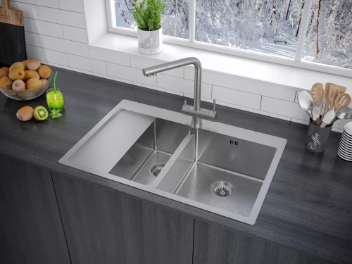 Кухонная мойка KRONER 78/2SF двойная Брашированная сталь