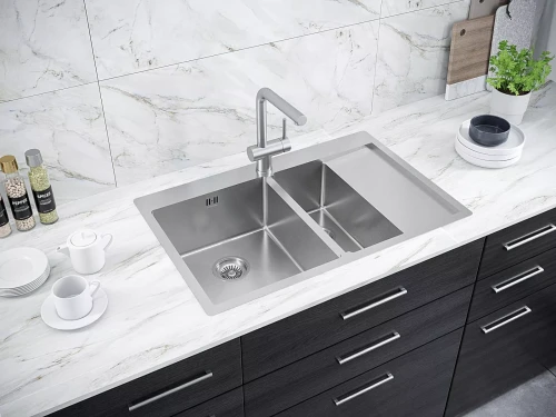 Кухонная мойка KRONER 78/2SF двойная Брашированная сталь