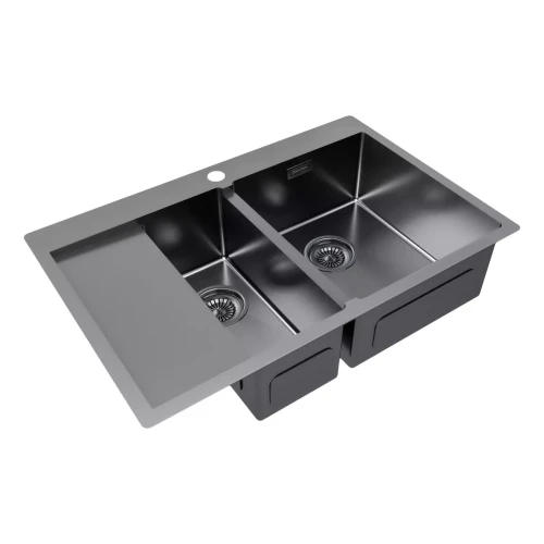 Кухонная мойка KRONER 78/2SF двойная Вороненая сталь GM