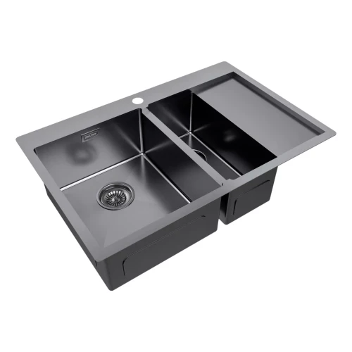 Кухонная мойка KRONER 78/2SF двойная Вороненая сталь GM
