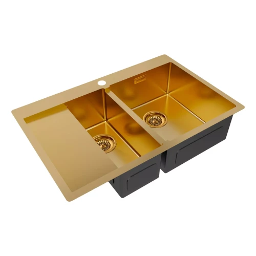 Кухонная мойка KRONER 78/2SF двойная Брашированное золото BG