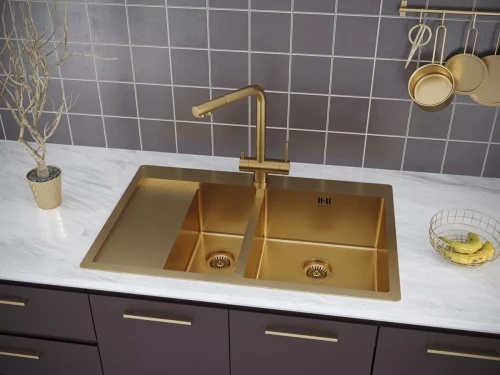 Кухонная мойка KRONER 78/2SF двойная Брашированное золото BG