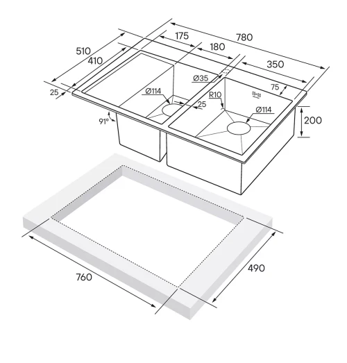 Кухонная мойка KRONER 78/2SF двойная Брашированное золото BG