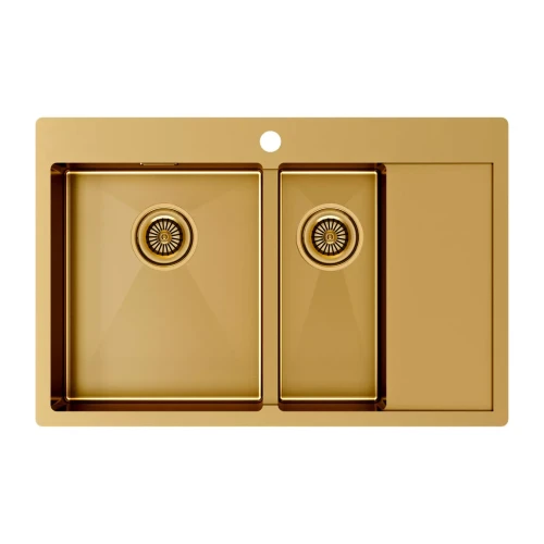 Кухонная мойка KRONER 78/2SF двойная Брашированное золото BG
