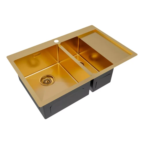Кухонная мойка KRONER 78/2SF двойная Брашированное золото BG