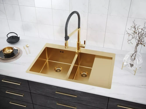 Кухонная мойка KRONER 78/2SF двойная Брашированное золото BG
