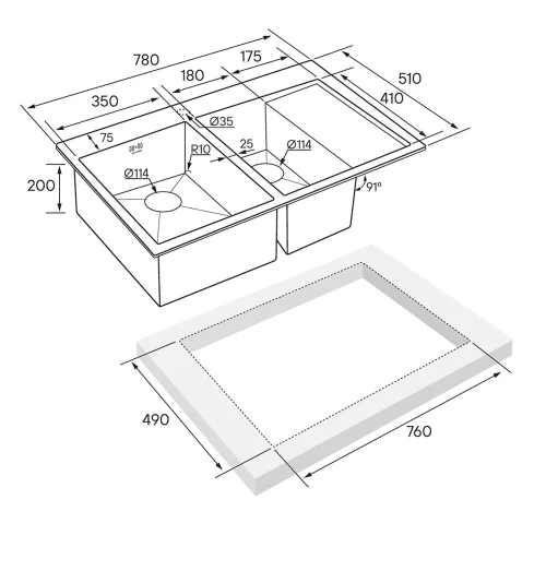 Кухонная мойка KRONER 78/2SF двойная Брашированное золото BG