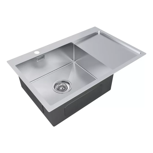 Кухонная мойка KRONER 78F из нержавейки с крылом Брашированная сталь