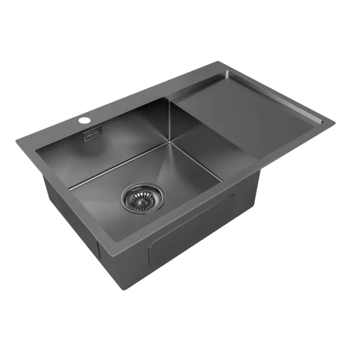 Кухонная мойка KRONER 78F из нержавейки с крылом Вороненая сталь GM