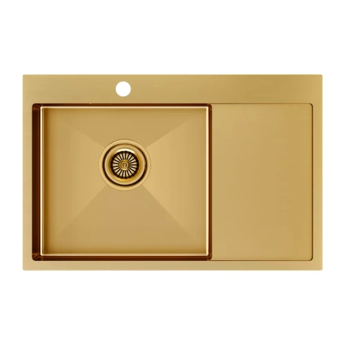Кухонная мойка KRONER 78F из нержавейки с крылом Брашированное золото BG