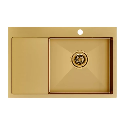 Кухонная мойка KRONER 78F из нержавейки с крылом Брашированное золото BG